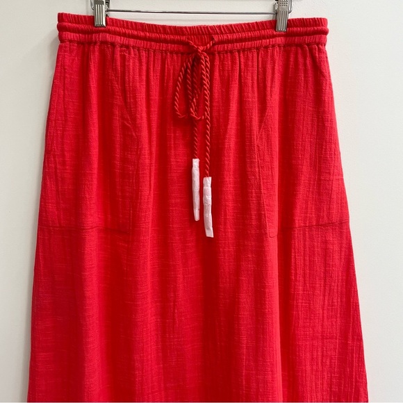 Lilla P Coral Orange Red Women's Midi Skirt Pull On Elastic Waist Pockets XL - Picture 3 of 10